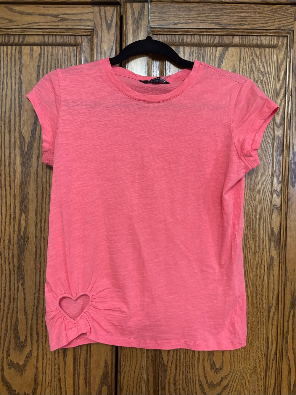 CHARLIE B Coral Pink (sorbet) Short Sleeve Tee with Heart Cutout